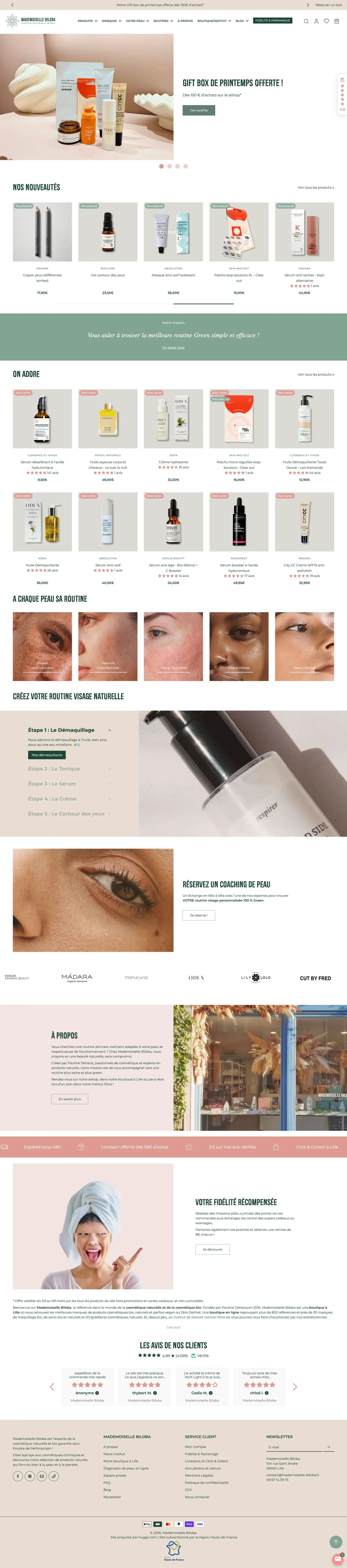 Page d'accueil Mademoiselle Biloba — refonte Shopify sur-mesure, précision millimétrique